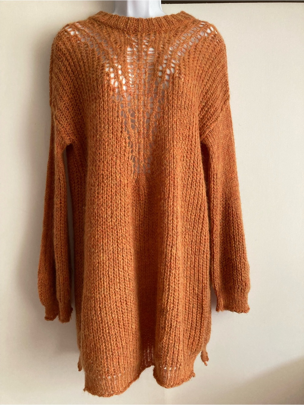 Free People Orange Harvest Oversized Tunic Style Sweater Dress, Sz S